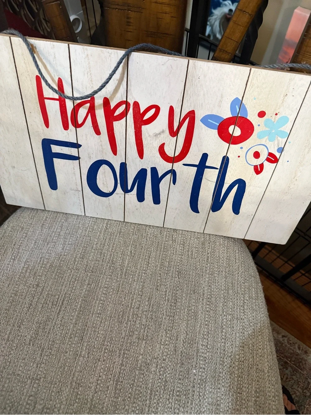 Happy Fourth Rustic Wooden Wall Sign - Red & Blue